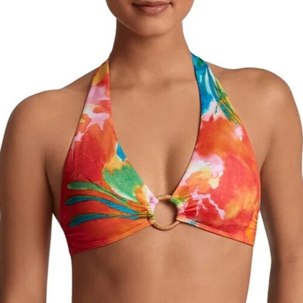 Lauren Ralph Lauren Women's Rattan-Ring Halter Bikini Top Multi Size 14 NWT